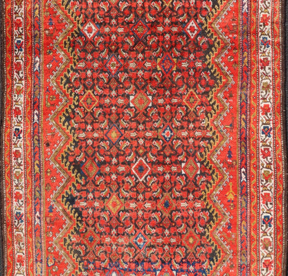 Antique Gallery Malayer with All - Over Herati and Diamond Design in Blue, orange red, yellow, green, ivory, Persian gallery rug, Persian Malayer rug, Persian Malayer Gallery Rug. This magnificent Malayer antique Gallery rug features an all - over... - Keivan Woven ArtsPTA - 21017 - 17364