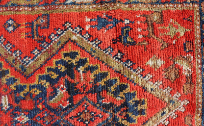 Antique Gallery Malayer with All - Over Herati and Diamond Design in Blue, orange red, yellow, green, ivory, Persian gallery rug, Persian Malayer rug, Persian Malayer Gallery Rug. This magnificent Malayer antique Gallery rug features an all - over... - Keivan Woven ArtsPTA - 21017 - 17364