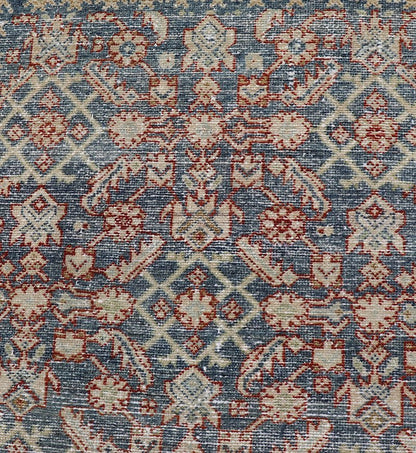 Distressed Antique Persian Malayer Gallery Runner With All - Over Design in Gray, Steel blue and multi colors. Country of Origin: Iran; Type: Malayer; Design: All - Over, Stylized, Floral; Keivan Woven Arts: rug PTA - 21018 Measures 4'2 x 13'2 ... - Keivan Woven ArtsPTA - 21018 - 17370Rug