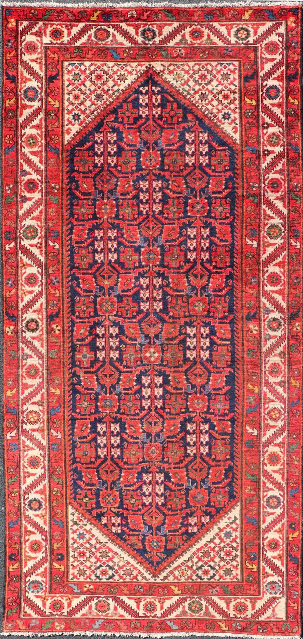 Antique Persian Malayer Gallery Runner with Sub - Geometric All - Over Design Malayer Gallery runner from Persia with geometric floral central field design, in red and blue with all over design. Keivan Woven Arts / rug PTA - 21020, country of origin /... - Keivan Woven ArtsPTA - 21020 - 17382