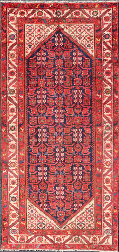 Antique Persian Malayer Gallery Runner with Sub - Geometric All - Over Design Malayer Gallery runner from Persia with geometric floral central field design, in red and blue with all over design. Keivan Woven Arts / rug PTA - 21020, country of origin /... - Keivan Woven ArtsPTA - 21020 - 17382