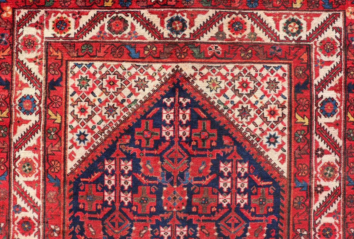 Antique Persian Malayer Gallery Runner with Sub - Geometric All - Over Design Malayer Gallery runner from Persia with geometric floral central field design, in red and blue with all over design. Keivan Woven Arts / rug PTA - 21020, country of origin /... - Keivan Woven ArtsPTA - 21020 - 17382