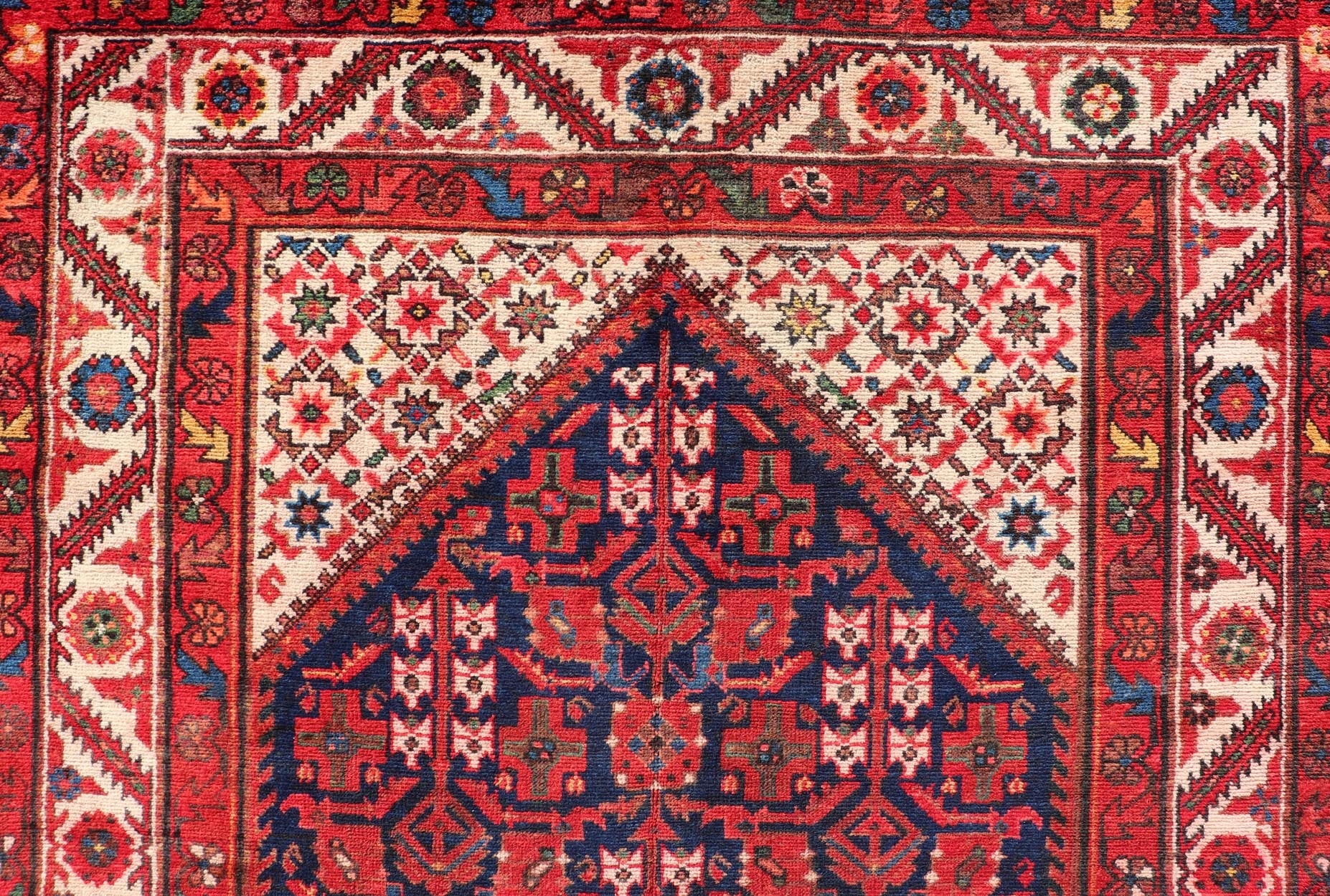 Antique Persian Malayer Gallery Runner with Sub - Geometric All - Over Design Malayer Gallery runner from Persia with geometric floral central field design, in red and blue with all over design. Keivan Woven Arts / rug PTA - 21020, country of origin /... - Keivan Woven ArtsPTA - 21020 - 17382