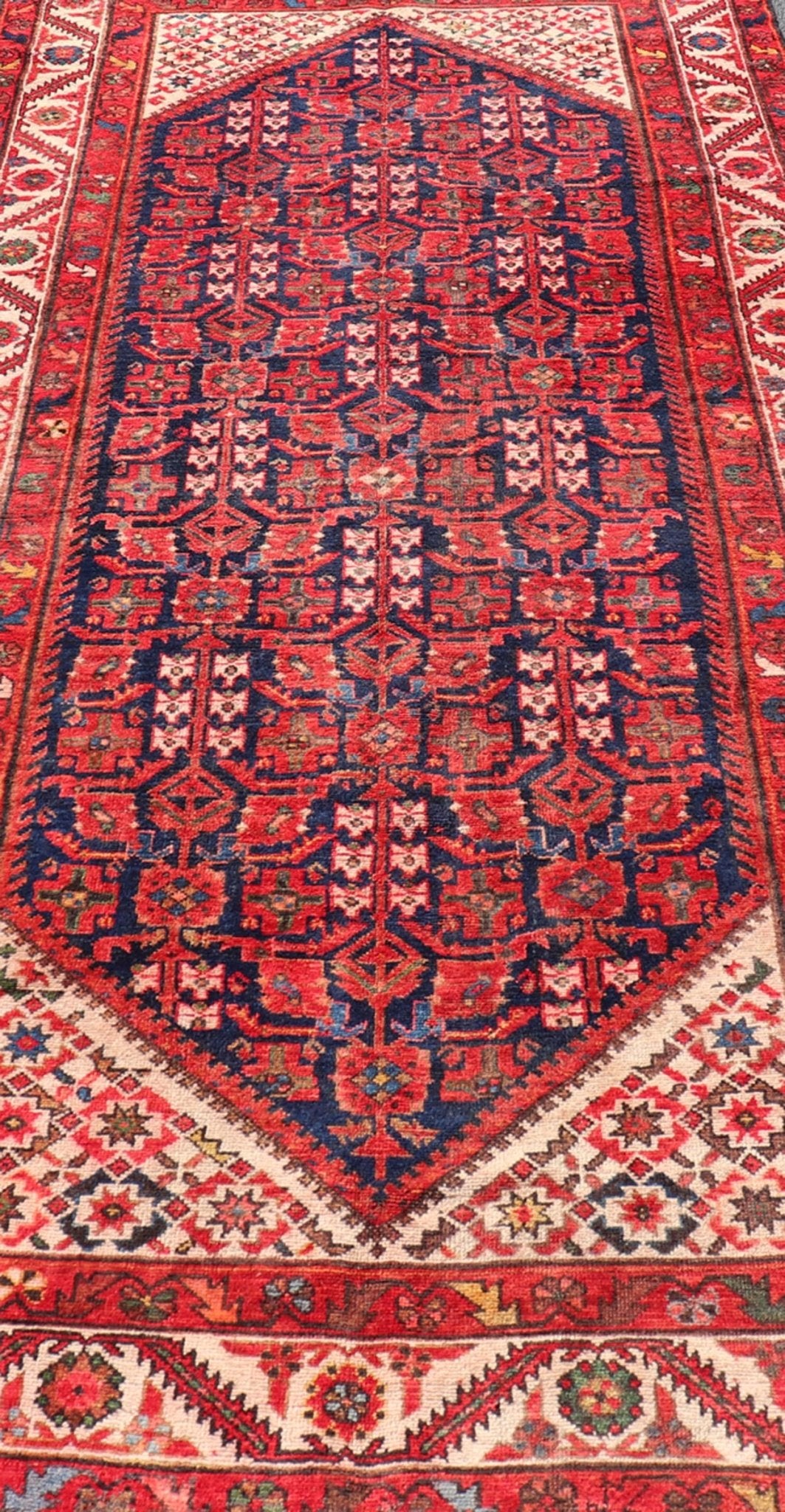 Antique Persian Malayer Gallery Runner with Sub - Geometric All - Over Design Malayer Gallery runner from Persia with geometric floral central field design, in red and blue with all over design. Keivan Woven Arts / rug PTA - 21020, country of origin /... - Keivan Woven ArtsPTA - 21020 - 17382