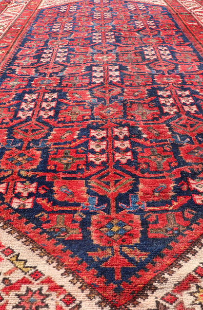 Antique Persian Malayer Gallery Runner with Sub - Geometric All - Over Design Malayer Gallery runner from Persia with geometric floral central field design, in red and blue with all over design. Keivan Woven Arts / rug PTA - 21020, country of origin /... - Keivan Woven ArtsPTA - 21020 - 17382