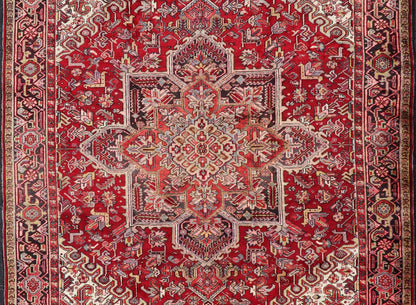 Vintage Heriz with Geometric Diamond Design in Reds, Ivory, Blue, light yellow green & Charcoal. Keivan Woven Arts Vintage Persian Heriz Rug, rug PTA - 21023, country of origin / type: Persian / Heriz, circa Mid - 20th Century. This gorgeou... - Keivan Woven ArtsPTA - 21023 - 18215Rug
