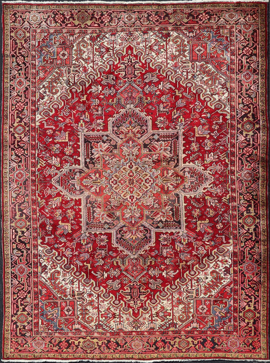 Vintage Heriz with Geometric Diamond Design in Reds, Ivory, Blue, light yellow green & Charcoal. Keivan Woven Arts Vintage Persian Heriz Rug, rug PTA - 21023, country of origin / type: Persian / Heriz, circa Mid - 20th Century. This gorgeou... - Keivan Woven ArtsPTA - 21023 - 18215Rug