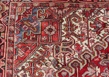 Vintage Heriz with Geometric Diamond Design in Reds, Ivory, Blue, light yellow green & Charcoal. Keivan Woven Arts Vintage Persian Heriz Rug, rug PTA - 21023, country of origin / type: Persian / Heriz, circa Mid - 20th Century. This gorgeou... - Keivan Woven ArtsPTA - 21023 - 18215Rug