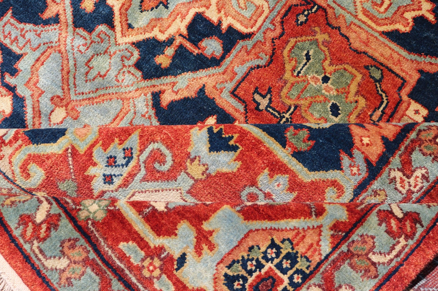 Reproduction Serapi - Heriz Medallion Geometric Hand - Knotted Carpet Beautiful modern Heriz Style hand - knotted wool rug with a Traditional Design. This Heriz rug has a multi - color accent in a gorgeous medallion geometric floral design. Rug/PTA - 210... - Keivan Woven ArtsPTA - 2109 - 01 - 17038