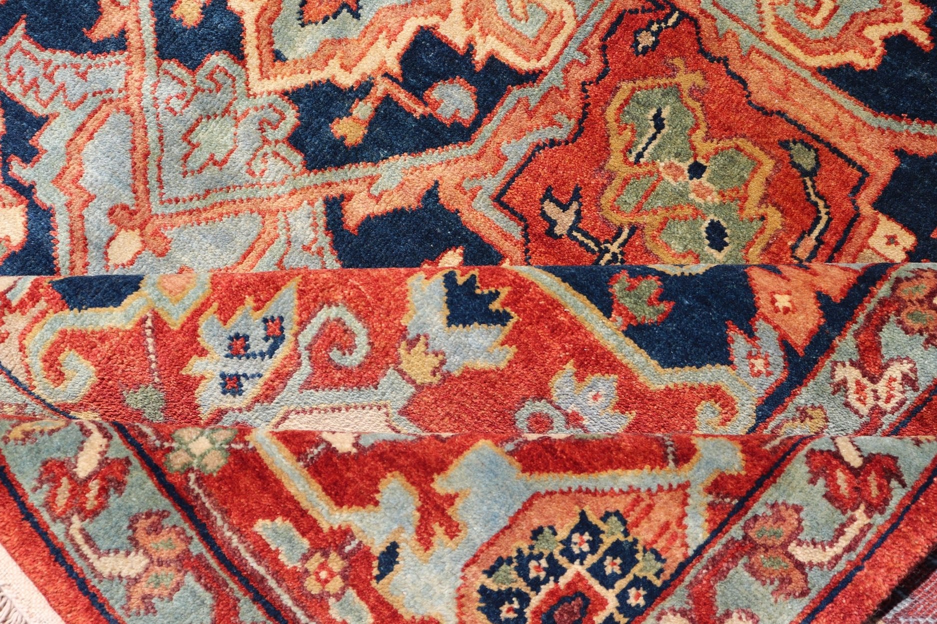 Reproduction Serapi - Heriz Medallion Geometric Hand - Knotted Carpet Beautiful modern Heriz Style hand - knotted wool rug with a Traditional Design. This Heriz rug has a multi - color accent in a gorgeous medallion geometric floral design. Rug/PTA - 210... - Keivan Woven ArtsPTA - 2109 - 01 - 17038