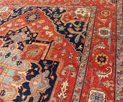 Reproduction Serapi - Heriz Medallion Geometric Hand - Knotted Carpet Beautiful modern Heriz Style hand - knotted wool rug with a Traditional Design. This Heriz rug has a multi - color accent in a gorgeous medallion geometric floral design. Rug/PTA - 210... - Keivan Woven ArtsPTA - 2109 - 01 - 17038
