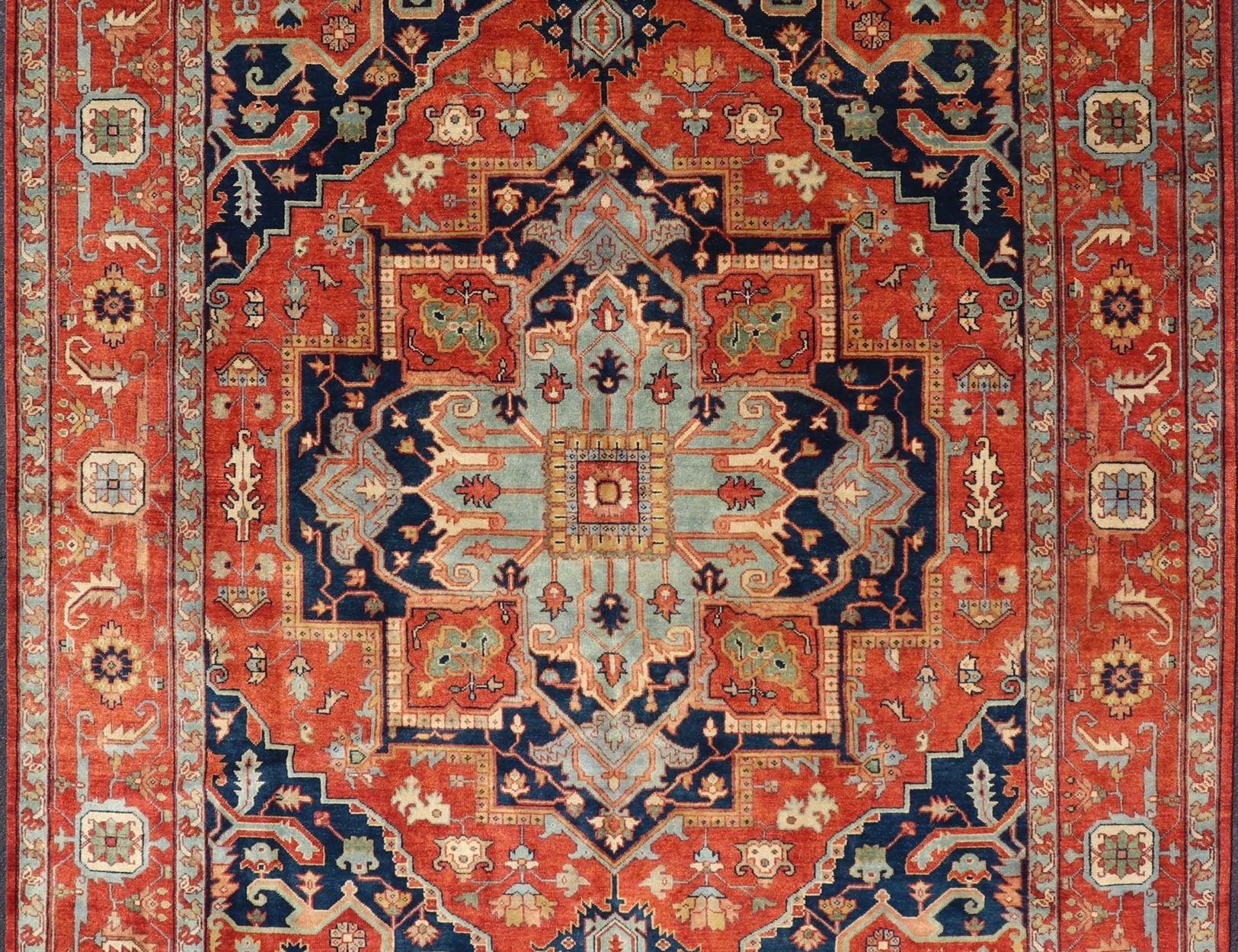 Reproduction Serapi - Heriz Medallion Geometric Hand - Knotted Carpet Beautiful modern Heriz Style hand - knotted wool rug with a Traditional Design. This Heriz rug has a multi - color accent in a gorgeous medallion geometric floral design. Rug/PTA - 210... - Keivan Woven ArtsPTA - 2109 - 01 - 17038