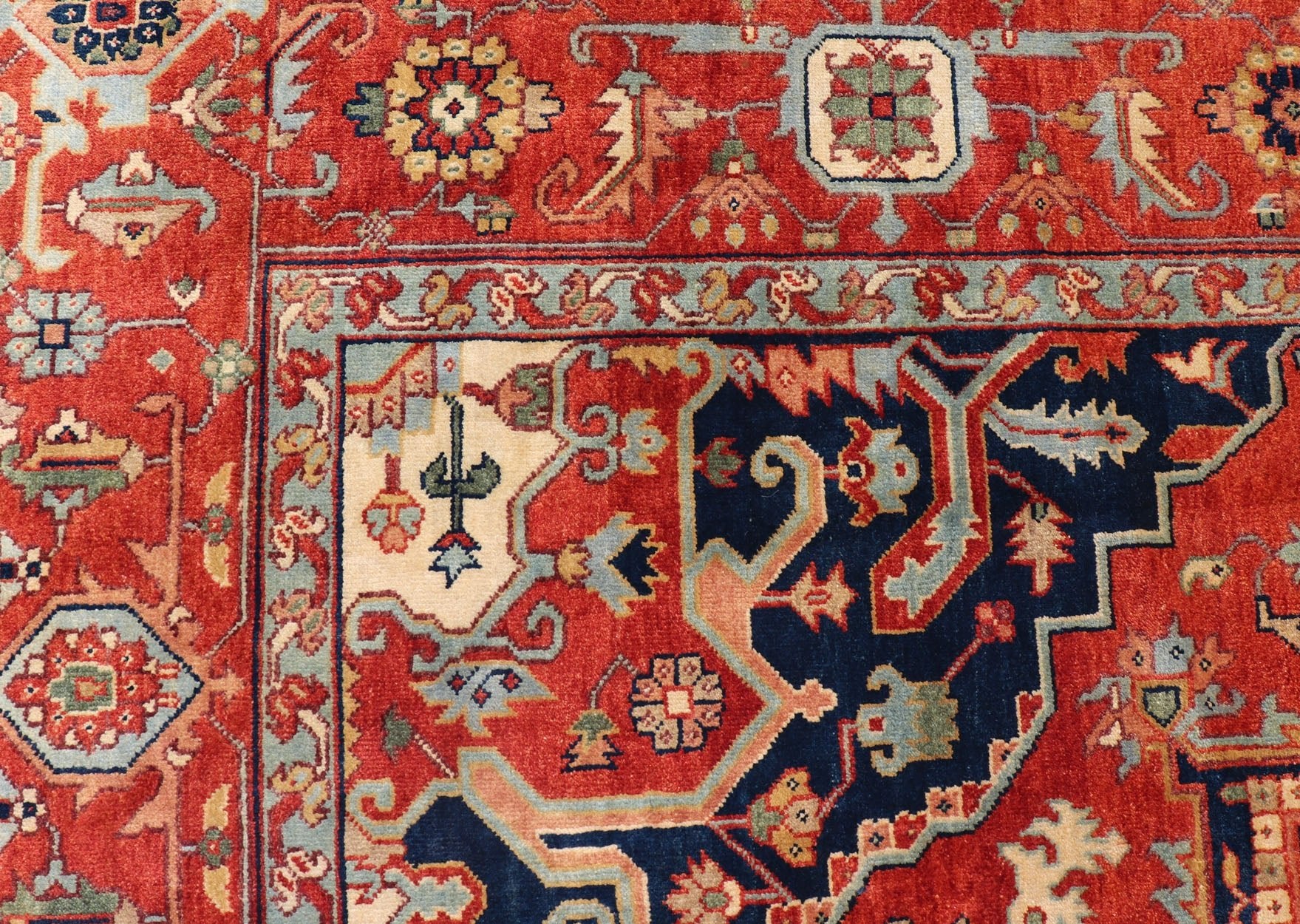 Reproduction Serapi - Heriz Medallion Geometric Hand - Knotted Carpet Beautiful modern Heriz Style hand - knotted wool rug with a Traditional Design. This Heriz rug has a multi - color accent in a gorgeous medallion geometric floral design. Rug/PTA - 210... - Keivan Woven ArtsPTA - 2109 - 01 - 17038