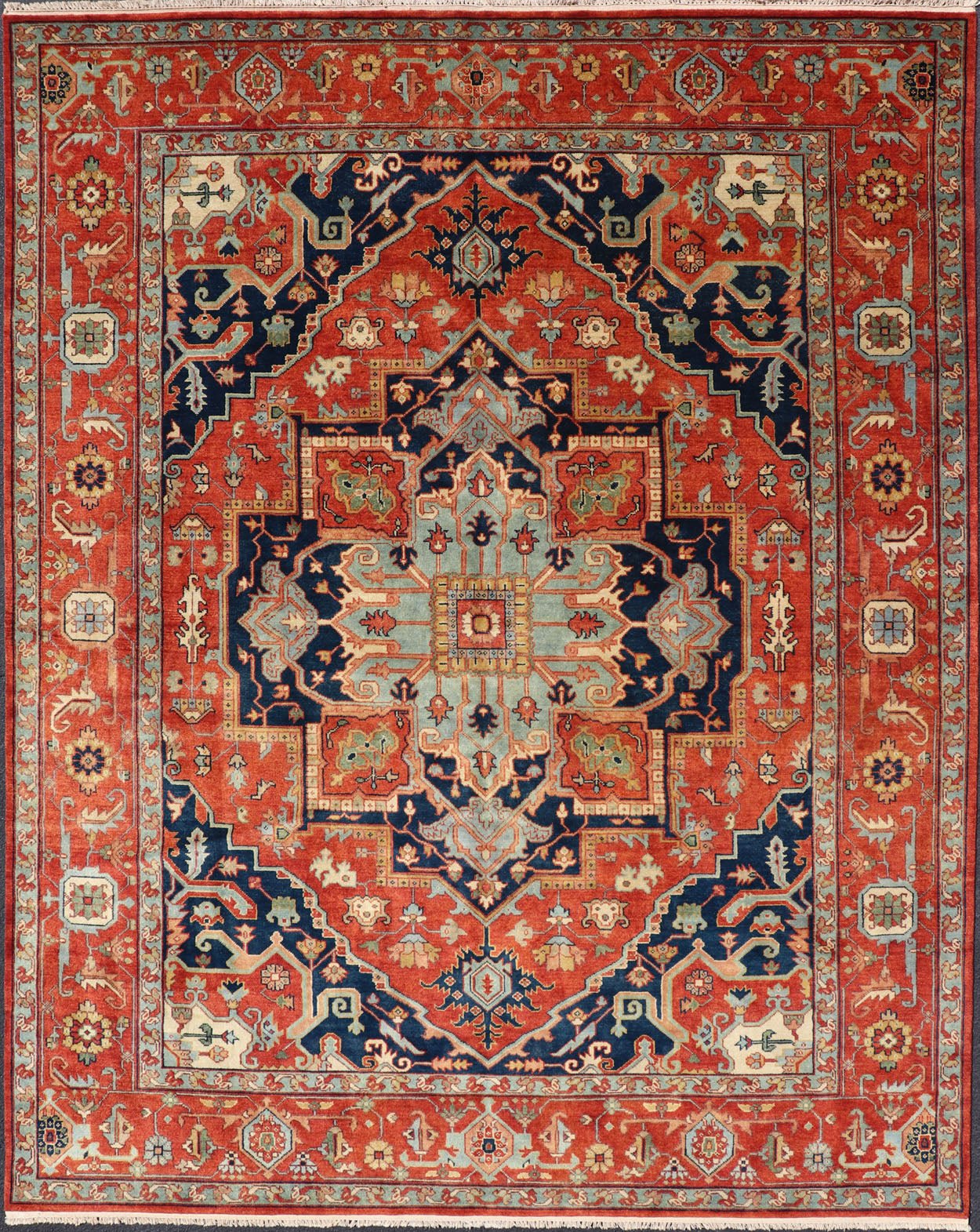 Reproduction Serapi - Heriz Medallion Geometric Hand - Knotted Carpet Beautiful modern Heriz Style hand - knotted wool rug with a Traditional Design. This Heriz rug has a multi - color accent in a gorgeous medallion geometric floral design. Rug/PTA - 210... - Keivan Woven ArtsPTA - 2109 - 01 - 17038