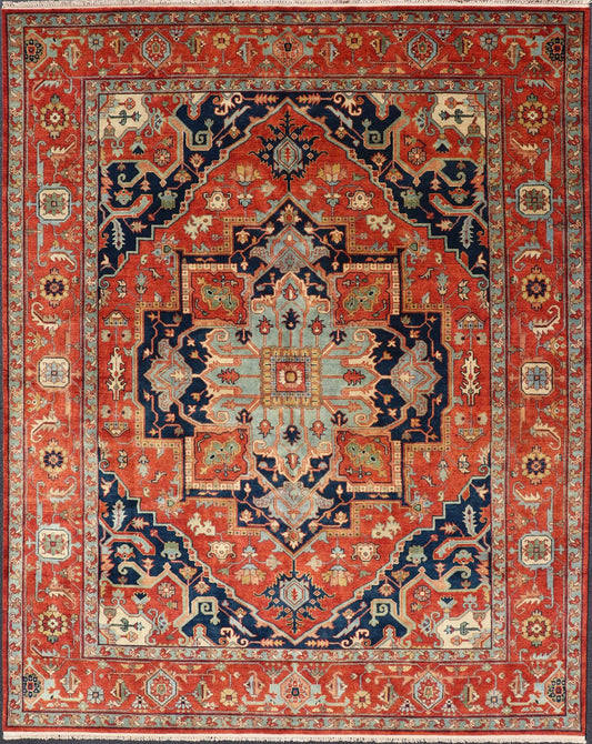 Reproduction Serapi - Heriz Medallion Geometric Hand - Knotted Carpet Beautiful modern Heriz Style hand - knotted wool rug with a Traditional Design. This Heriz rug has a multi - color accent in a gorgeous medallion geometric floral design. Rug/PTA - 210... - Keivan Woven ArtsPTA - 2109 - 01 - 17038