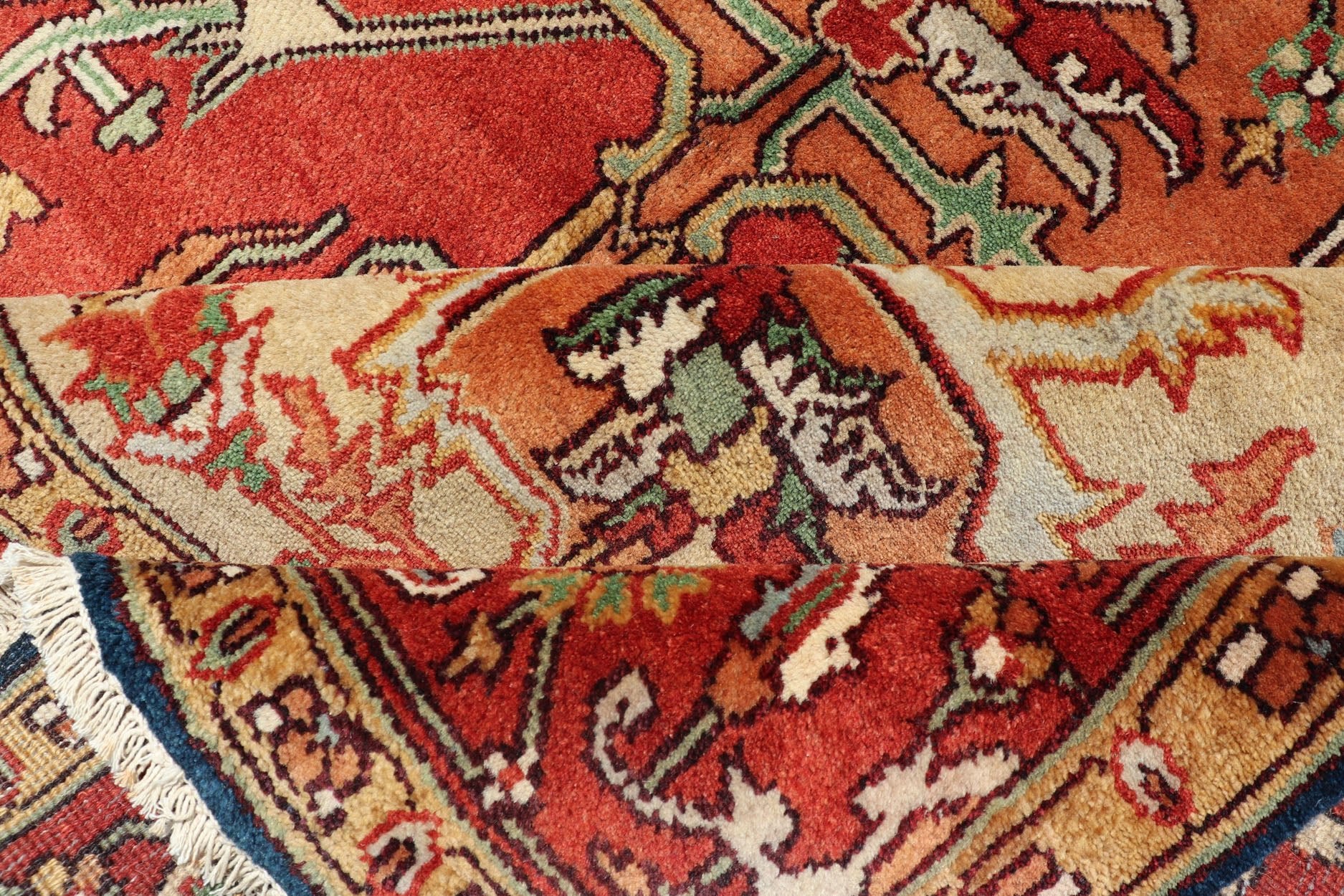 Hand Knotted Serapi - Heriz design rug with Geometric Medallion Beautiful modern Heriz Style hand - knotted wool rug with a Traditional Design. This Heriz rug has a multi - color accent in a gorgeous medallion geometric floral design. Keivan Woven Ar... - Keivan Woven ArtsPTA - 2109 - 03 - 17044