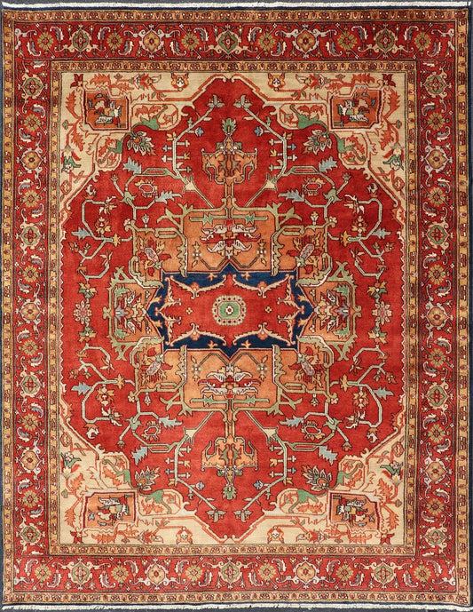 Hand Knotted Serapi - Heriz design rug with Geometric Medallion Beautiful modern Heriz Style hand - knotted wool rug with a Traditional Design. This Heriz rug has a multi - color accent in a gorgeous medallion geometric floral design. Keivan Woven Ar... - Keivan Woven ArtsPTA - 2109 - 03 - 17044