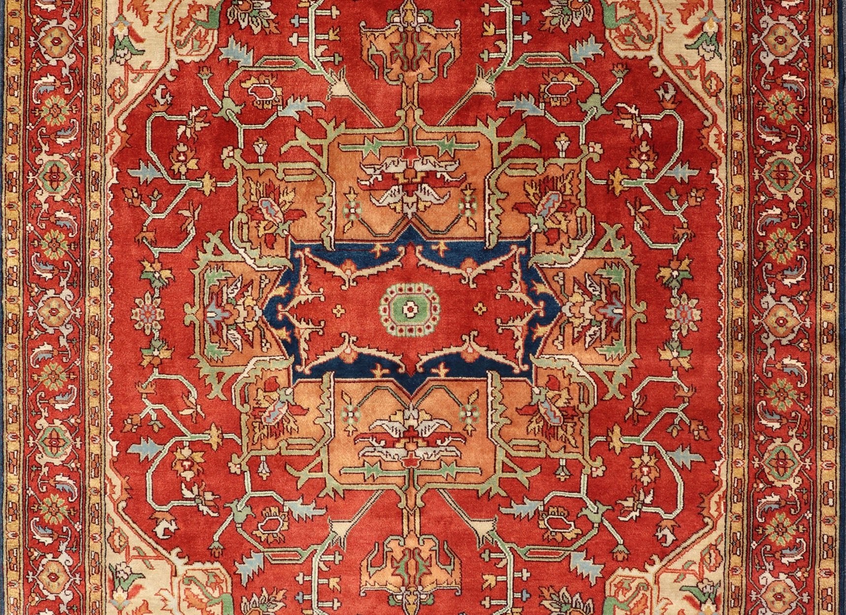 Hand Knotted Serapi - Heriz design rug with Geometric Medallion Beautiful modern Heriz Style hand - knotted wool rug with a Traditional Design. This Heriz rug has a multi - color accent in a gorgeous medallion geometric floral design. Keivan Woven Ar... - Keivan Woven ArtsPTA - 2109 - 03 - 17044