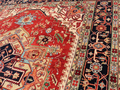 Large Hand - Knotted Serapi Design with Geometric Medallion by Keivan Woven Arts. Measures: 11'4 x 14'7 Keivan Woven Arts Large Beautiful Serapi design hand - knotted rug made with fine wool rug with a Traditional Design. This Heriz rug ha... - Keivan Woven ArtsPTA - 2109 - 08 - 17074