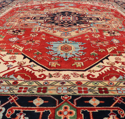 Large Hand - Knotted Serapi Design with Geometric Medallion by Keivan Woven Arts. Measures: 11'4 x 14'7 Keivan Woven Arts Large Beautiful Serapi design hand - knotted rug made with fine wool rug with a Traditional Design. This Heriz rug ha... - Keivan Woven ArtsPTA - 2109 - 08 - 17074