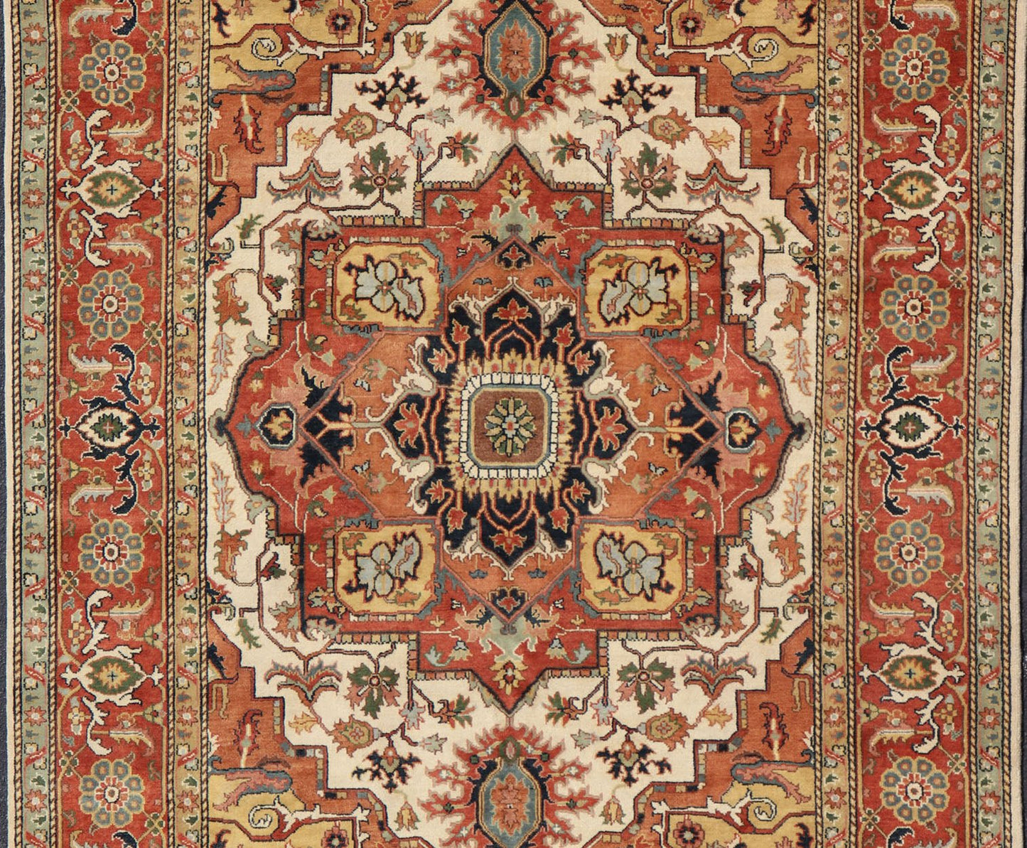 Large Reproduction Hand - Knotted - Heriz with Geometric Medallion in softer Tones. Serapi design, Serapi Rug, Serapi reproduction, Heriz reproduction. Measures: 10'0 x 14'0 Beautiful modern Heriz Style hand - knotted wool rug with a Traditi... - Keivan Woven ArtsPTA - 2109 - 09 - 17080