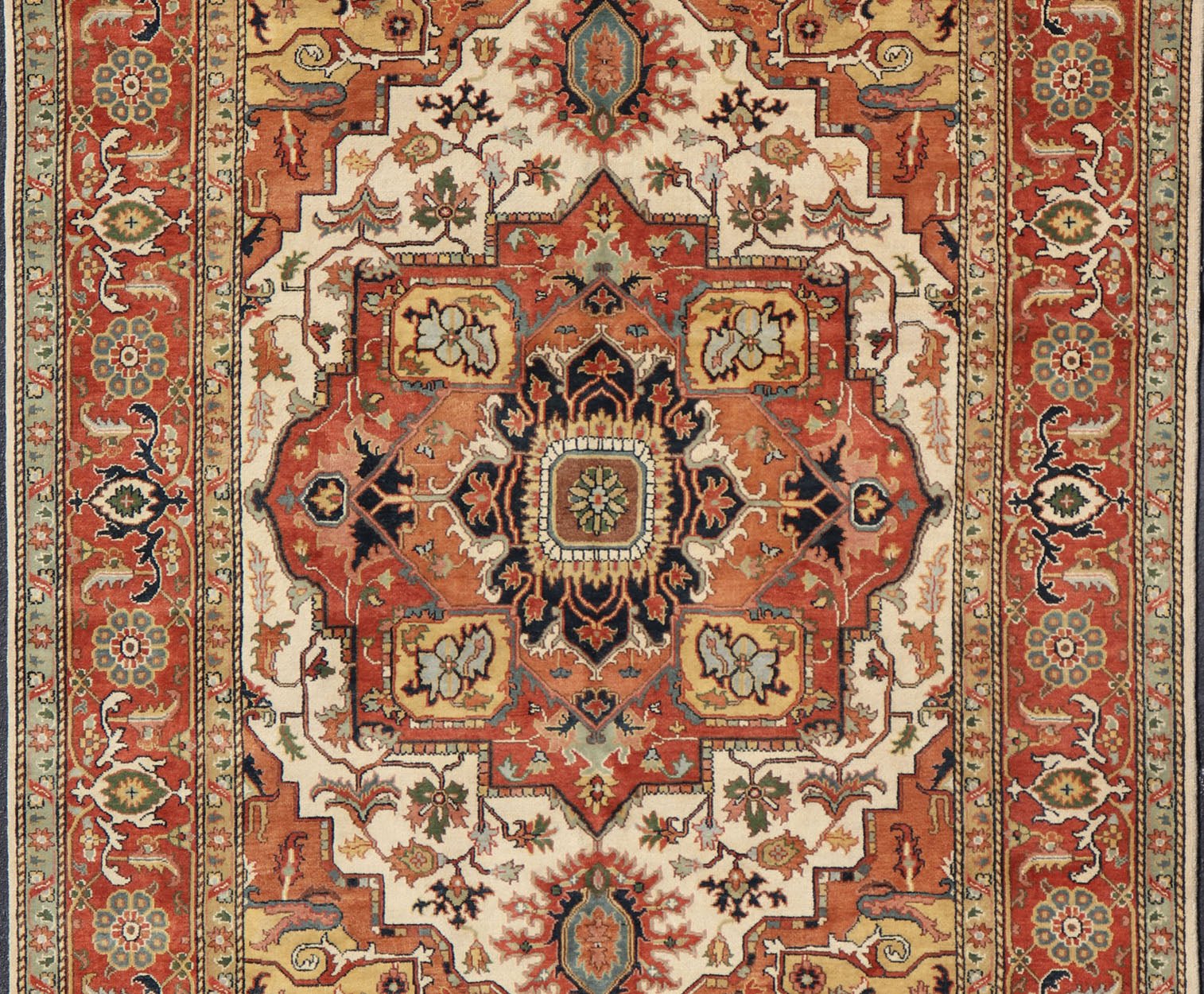 Large Reproduction Hand - Knotted - Heriz with Geometric Medallion in softer Tones. Serapi design, Serapi Rug, Serapi reproduction, Heriz reproduction. Measures: 10'0 x 14'0 Beautiful modern Heriz Style hand - knotted wool rug with a Traditi... - Keivan Woven ArtsPTA - 2109 - 09 - 17080