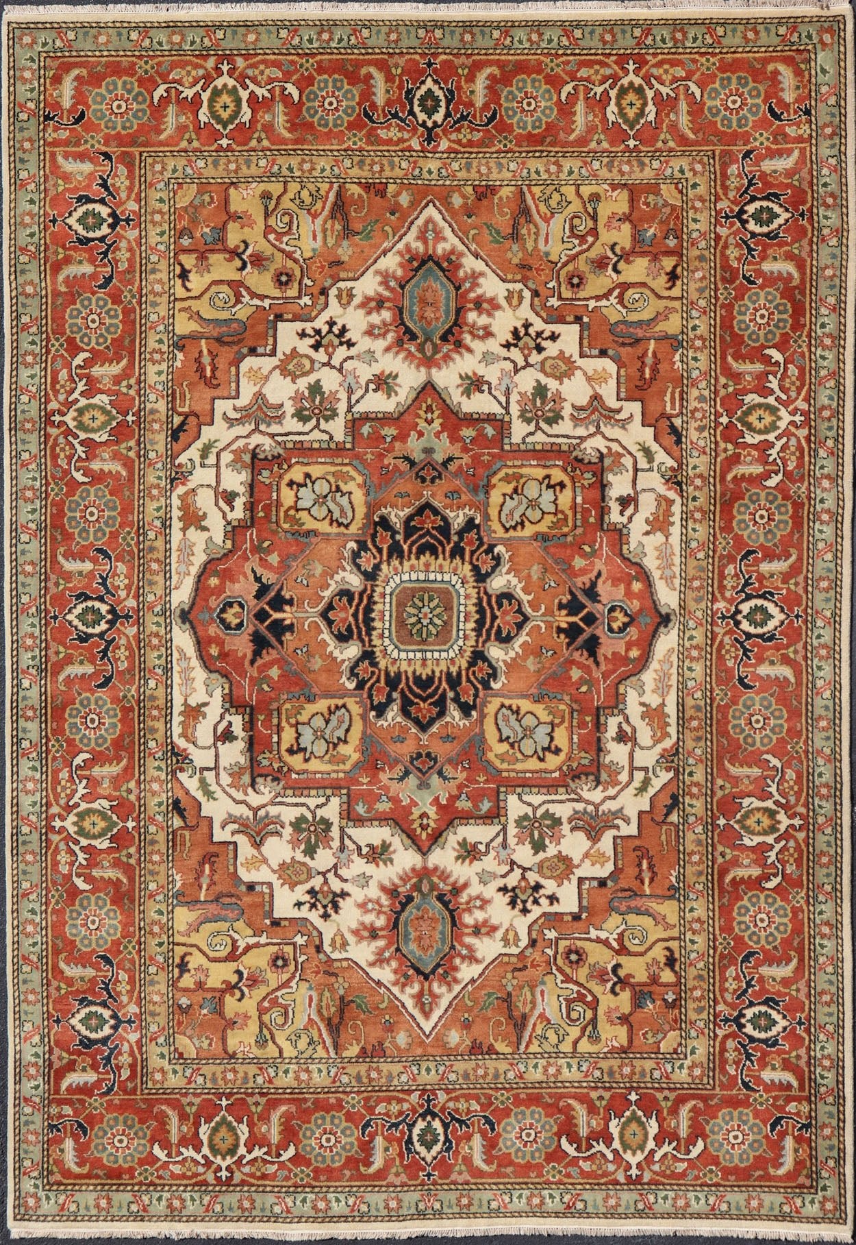 Large Reproduction Hand - Knotted - Heriz with Geometric Medallion in softer Tones. Serapi design, Serapi Rug, Serapi reproduction, Heriz reproduction. Measures: 10'0 x 14'0 Beautiful modern Heriz Style hand - knotted wool rug with a Traditi... - Keivan Woven ArtsPTA - 2109 - 09 - 17080