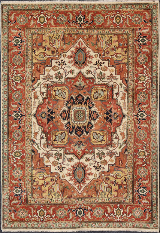 Large Reproduction Hand - Knotted - Heriz with Geometric Medallion in softer Tones. Serapi design, Serapi Rug, Serapi reproduction, Heriz reproduction. Measures: 10'0 x 14'0 Beautiful modern Heriz Style hand - knotted wool rug with a Traditi... - Keivan Woven ArtsPTA - 2109 - 09 - 17080