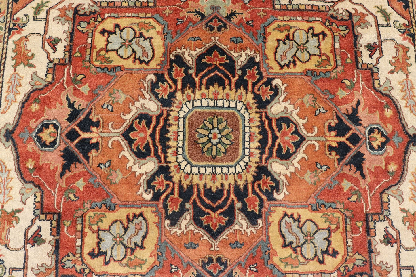 Large Reproduction Hand - Knotted - Heriz with Geometric Medallion in softer Tones. Serapi design, Serapi Rug, Serapi reproduction, Heriz reproduction. Measures: 10'0 x 14'0 Beautiful modern Heriz Style hand - knotted wool rug with a Traditi... - Keivan Woven ArtsPTA - 2109 - 09 - 17080
