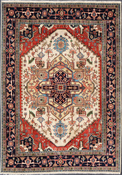 Large Reproduction Hand - Knotted - Heriz with Geometric Medallion in Jewel Colors Measures: 10'0 x 14'0 Beautiful modern Heriz Serapi design hand - knotted wool rug with a Traditional Design. This Heriz rug has a multi - color accent in a gorg... - Keivan Woven ArtsPTA - 2109 - 10 - 17086