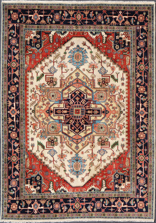 Large Reproduction Hand - Knotted - Heriz with Geometric Medallion in Jewel Colors Measures: 10'0 x 14'0 Beautiful modern Heriz Serapi design hand - knotted wool rug with a Traditional Design. This Heriz rug has a multi - color accent in a gorg... - Keivan Woven ArtsPTA - 2109 - 10 - 17086