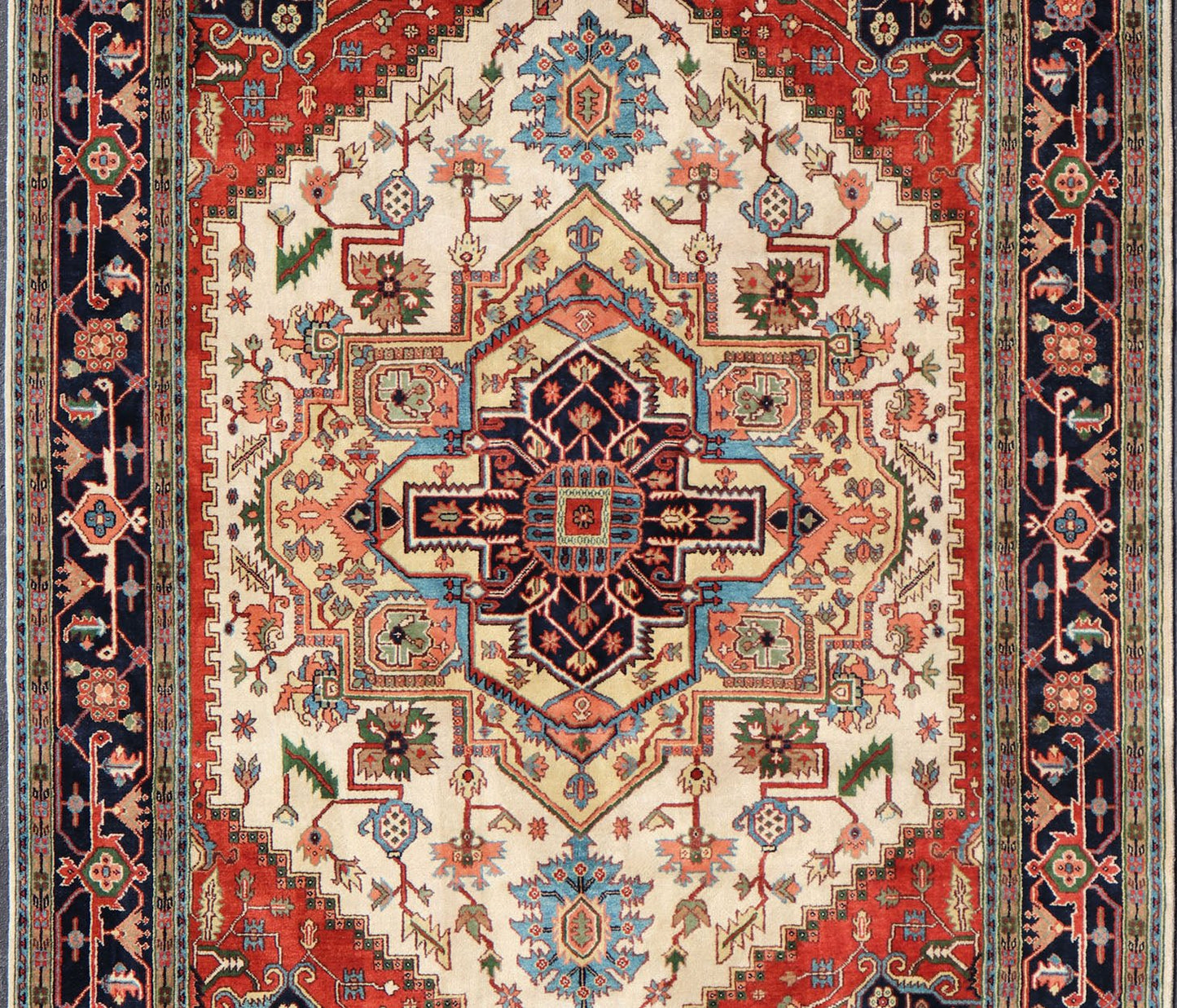 Large Reproduction Hand - Knotted - Heriz with Geometric Medallion in Jewel Colors Measures: 10'0 x 14'0 Beautiful modern Heriz Serapi design hand - knotted wool rug with a Traditional Design. This Heriz rug has a multi - color accent in a gorg... - Keivan Woven ArtsPTA - 2109 - 10 - 17086