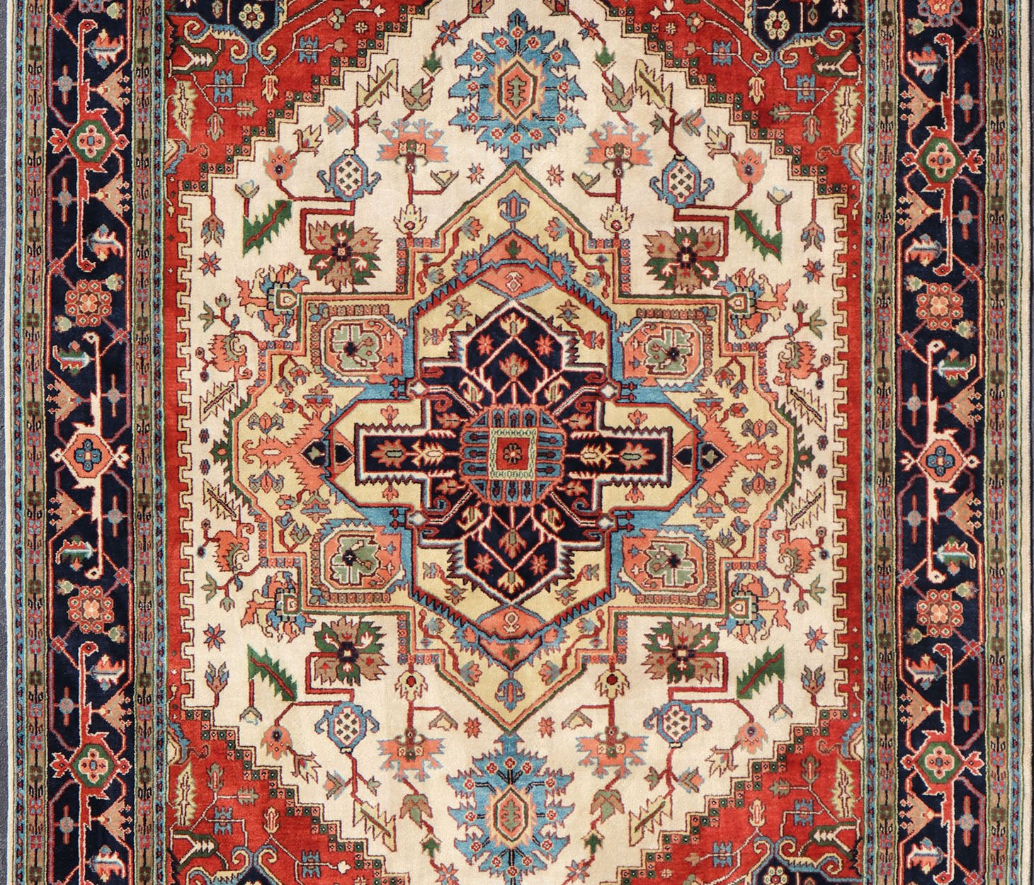 Large Reproduction Hand - Knotted - Heriz with Geometric Medallion in Jewel Colors Measures: 10'0 x 14'0 Beautiful modern Heriz Serapi design hand - knotted wool rug with a Traditional Design. This Heriz rug has a multi - color accent in a gorg... - Keivan Woven ArtsPTA - 2109 - 10 - 17086