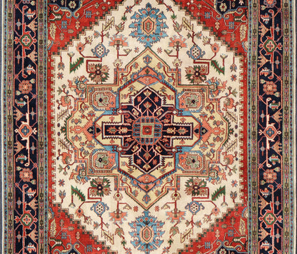 Large Reproduction Hand - Knotted - Heriz with Geometric Medallion in Jewel Colors Measures: 10'0 x 14'0 Beautiful modern Heriz Serapi design hand - knotted wool rug with a Traditional Design. This Heriz rug has a multi - color accent in a gorg... - Keivan Woven ArtsPTA - 2109 - 10 - 17086
