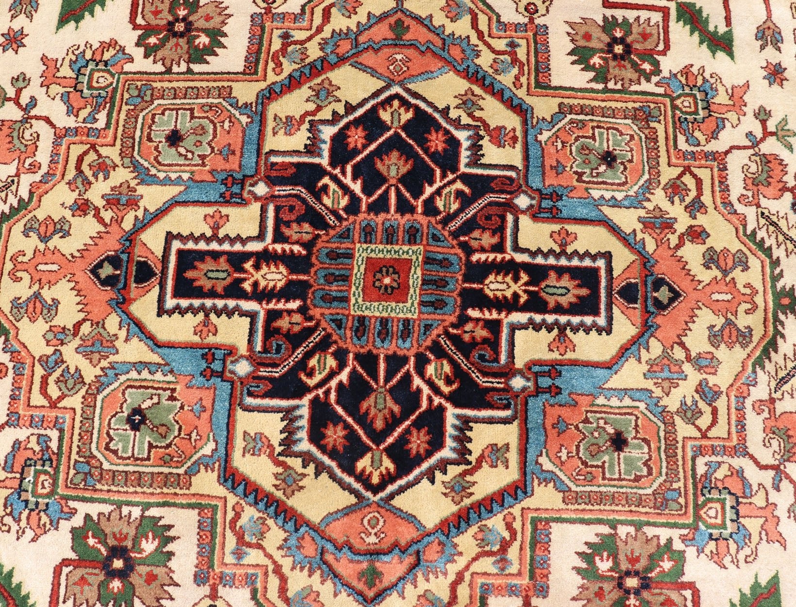 Large Reproduction Hand - Knotted - Heriz with Geometric Medallion in Jewel Colors Measures: 10'0 x 14'0 Beautiful modern Heriz Serapi design hand - knotted wool rug with a Traditional Design. This Heriz rug has a multi - color accent in a gorg... - Keivan Woven ArtsPTA - 2109 - 10 - 17086