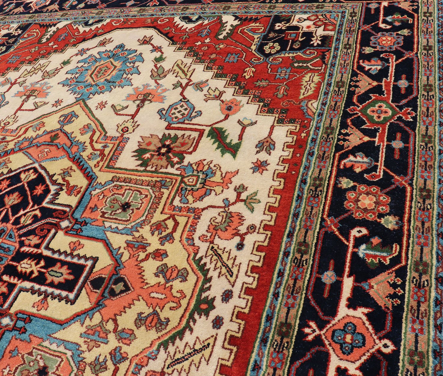 Large Reproduction Hand - Knotted - Heriz with Geometric Medallion in Jewel Colors Measures: 10'0 x 14'0 Beautiful modern Heriz Serapi design hand - knotted wool rug with a Traditional Design. This Heriz rug has a multi - color accent in a gorg... - Keivan Woven ArtsPTA - 2109 - 10 - 17086