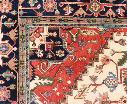 Large Reproduction Hand - Knotted - Heriz with Geometric Medallion in Jewel Colors Measures: 10'0 x 14'0 Beautiful modern Heriz Serapi design hand - knotted wool rug with a Traditional Design. This Heriz rug has a multi - color accent in a gorg... - Keivan Woven ArtsPTA - 2109 - 10 - 17086