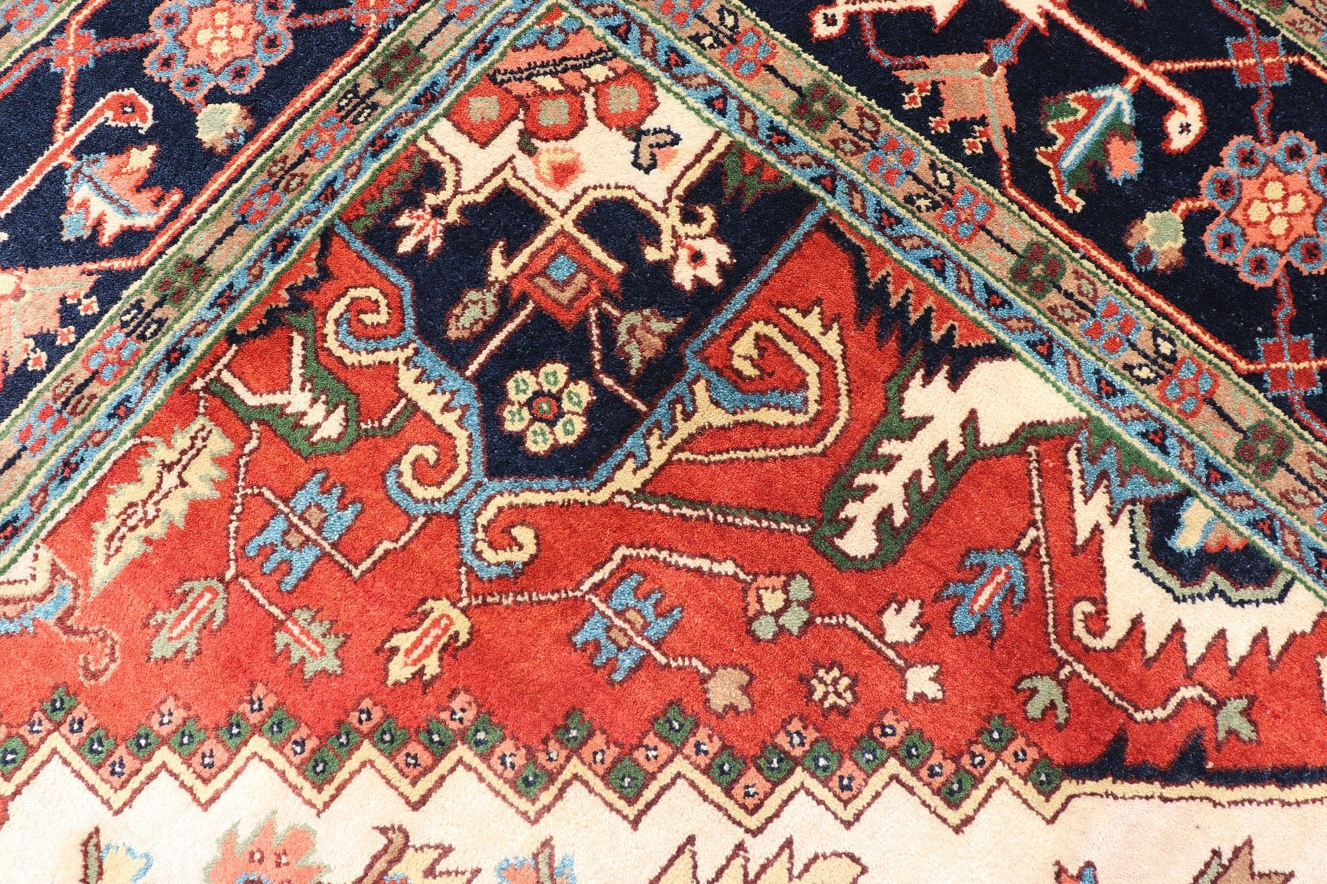 Large Reproduction Hand - Knotted - Heriz with Geometric Medallion in Jewel Colors Measures: 10'0 x 14'0 Beautiful modern Heriz Serapi design hand - knotted wool rug with a Traditional Design. This Heriz rug has a multi - color accent in a gorg... - Keivan Woven ArtsPTA - 2109 - 10 - 17086