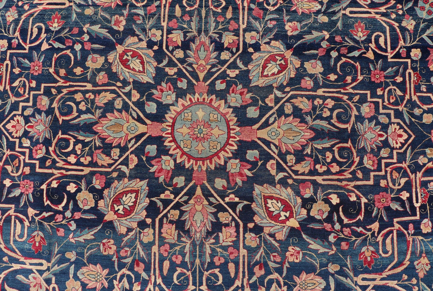 Antique Lavar Kerman Persian Rug with All - Over Floral Design on A Blue Field Measures: 11'7 x 19'2 This magnificent antique Lavar Kerman rug features an exquisite all - over floral design, enclosed within a complementary multi - tiered borde... - Keivan Woven ArtsPTA - 2109 - 11 - 17298