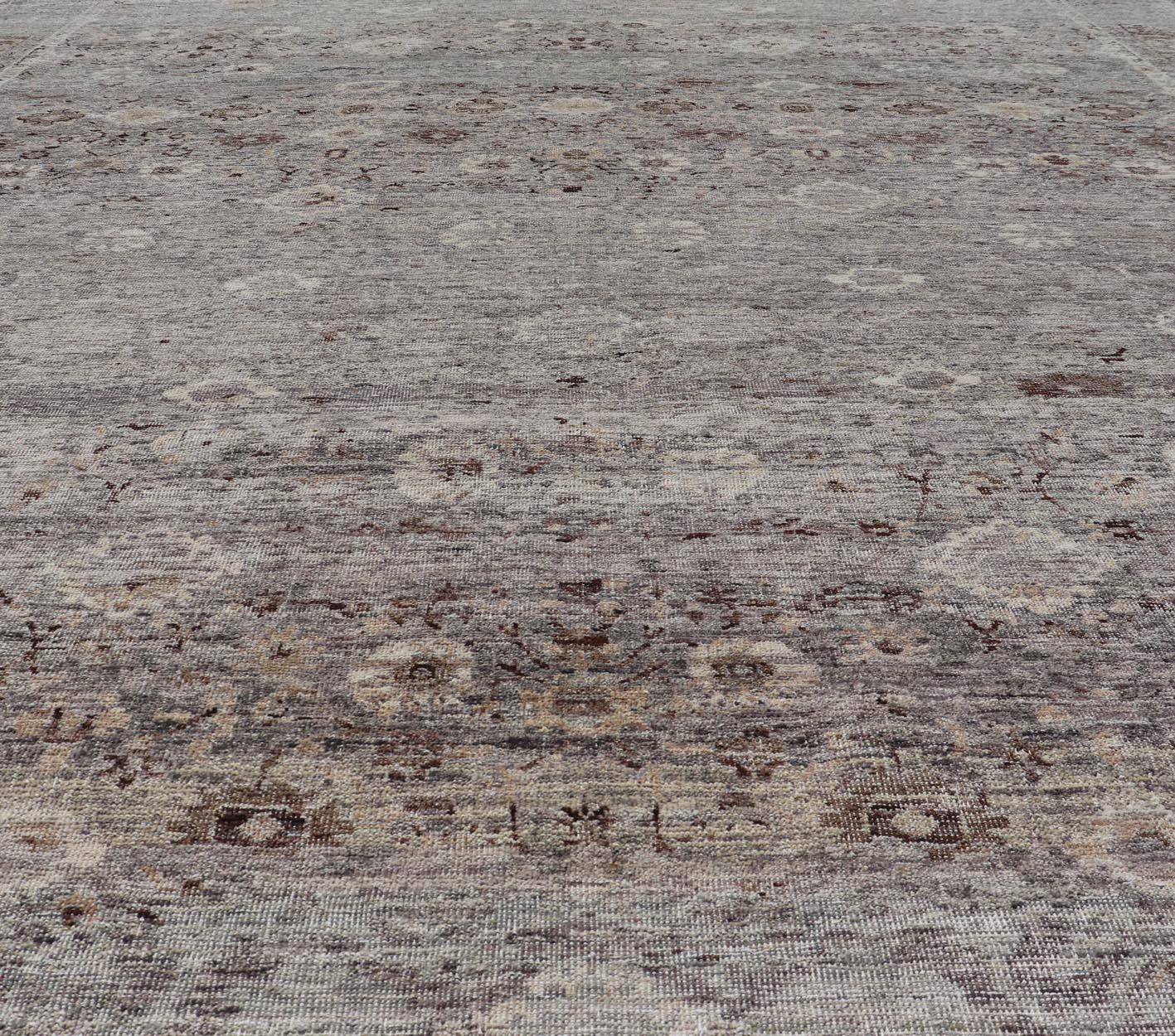 Modern Oushak Rug with Floral Pattern in Gray, Brown Tones and Neutral Colors. Keivan Woven Arts, rug PUR - 14218, country of origin / type: India / Oushak. Measures: 8'0 x 10'0 The all - over fine eave flourishing garden pattern of this unique mod... - Keivan Woven ArtsPUR - 14218 - EA - 3063 - 21603Rug