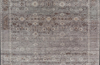 Modern Oushak Rug with Floral Pattern in Gray, Brown Tones and Neutral Colors. Keivan Woven Arts, rug PUR - 14218, country of origin / type: India / Oushak. Measures: 8'0 x 10'0 The all - over fine eave flourishing garden pattern of this unique mod... - Keivan Woven ArtsPUR - 14218 - EA - 3063 - 21603Rug