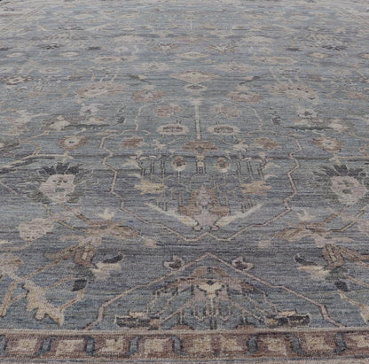 Modern Hand Knotted Oushak Muted Rug in Light Blue, Light Gray, and Cream. Keivan Woven Arts, rug/PUR - 21941, / country of origin / type: India/ Oushak Measures: 10'1 x 14'1 This hand knotted Oushak rug features a beautiful tribal design rendered ... - Keivan Woven ArtsPUR - 21941 - EA - 3009 - CS - 01 - 22446Rug