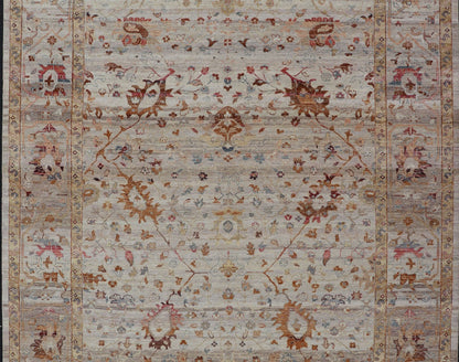 Modern Oushak Muted Rug in Earthy Tones on a Cream Background. Country of Origin: India; Type: Oushak; Design: All - Over, Floral, Oushak Floral; Keivan Woven Arts: rug PUR - 31486; All Gray Indian Oushak Rug With All - Over Floral Design in Wool; Floral Ous... - Keivan Woven ArtsPUR - 31486 - EA - 3011 - 22896Rug