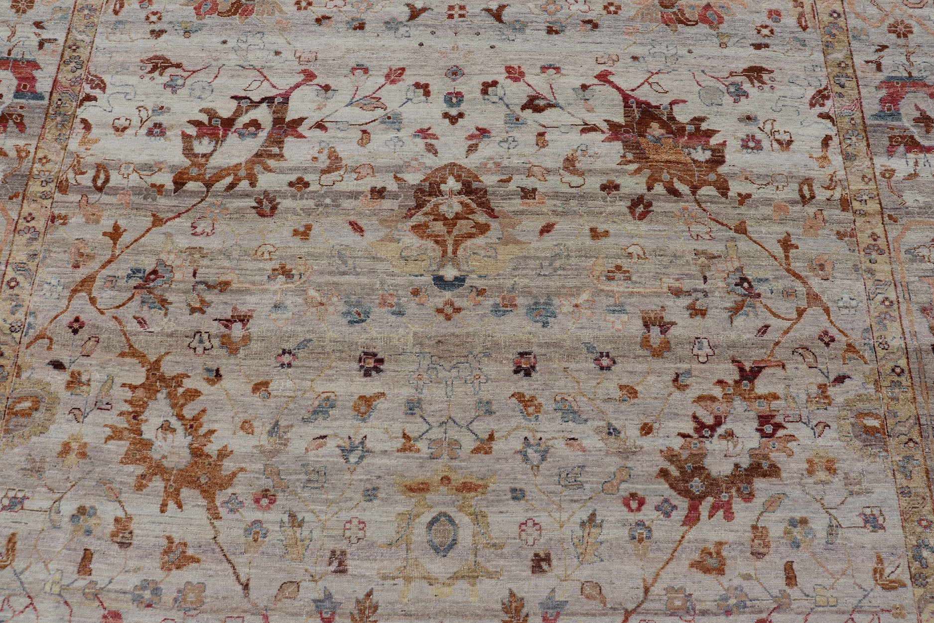 Modern Oushak Muted Rug in Earthy Tones on a Cream Background. Country of Origin: India; Type: Oushak; Design: All - Over, Floral, Oushak Floral; Keivan Woven Arts: rug PUR - 31486; All Gray Indian Oushak Rug With All - Over Floral Design in Wool; Floral Ous... - Keivan Woven ArtsPUR - 31486 - EA - 3011 - 22896Rug