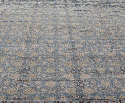 Modern All - Over Tribal Motif Khotan Area Rug in Dark Blues, Brown and Cream. Country of Origin: Afghanistan; Type: Khotan; Design: Floral, All - Over; Keivan Woven Arts: rug/PUR - 42561. Measures: 12'1 x 15'1 This modern Khotan features a modern da... - Keivan Woven ArtsPUR - 42561 - GS - 1016 - 22620Rug