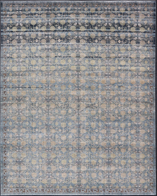 Modern All - Over Tribal Motif Khotan Area Rug in Dark Blues, Brown and Cream. Country of Origin: Afghanistan; Type: Khotan; Design: Floral, All - Over; Keivan Woven Arts: rug/PUR - 42561. Measures: 12'1 x 15'1 This modern Khotan features a modern da... - Keivan Woven ArtsPUR - 42561 - GS - 1016 - 22620Rug