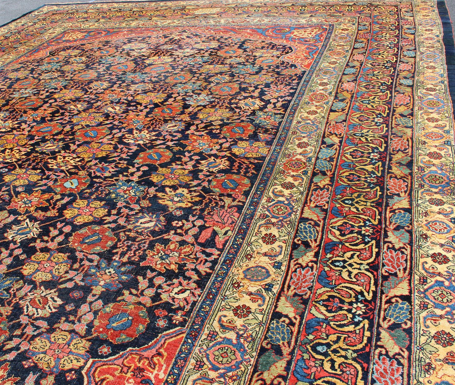 Large Antique Persian Bidjar Rug with All - Over colorful Florals & Navy Field. Beautiful Antique Persian Bidjar Rug with All - Over Floral Design on A Navy Field Keivan Woven Arts over size antique Persian Bidjar Rug with All - Over colorful Florals ... - Keivan Woven ArtsR20 - 0203 - 12815Rug
