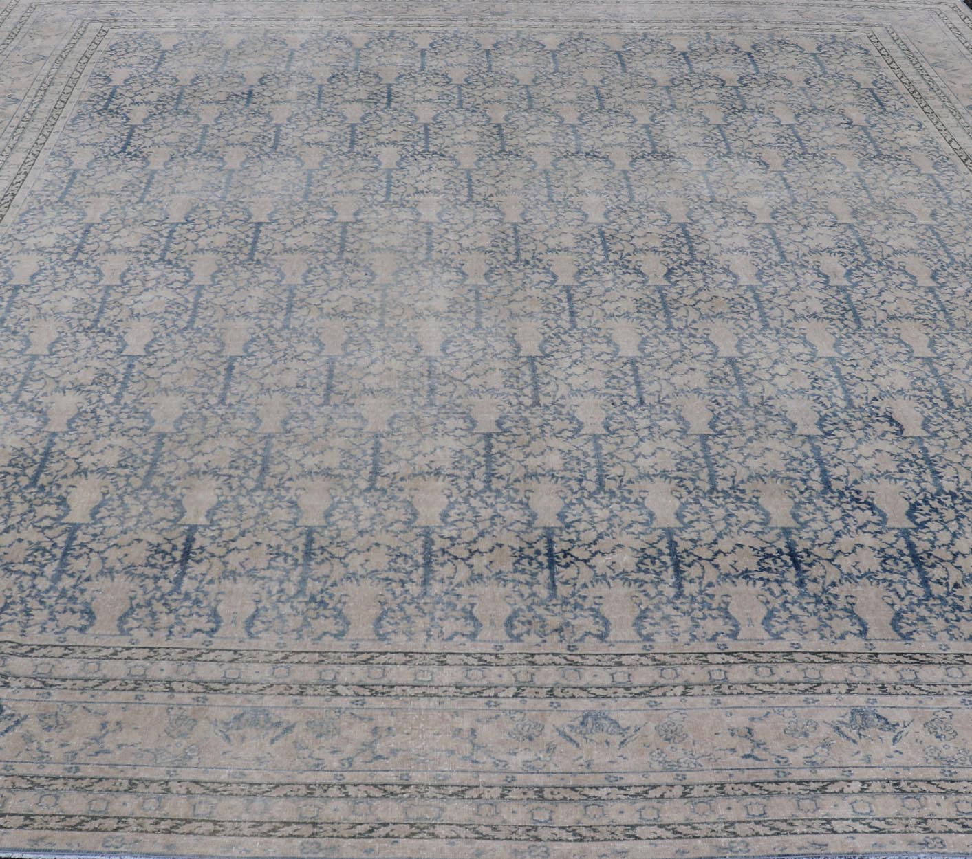 Antique Indian Agra Rug with All - Over Floral Design in Light Blues and Cream. Keivan Woven Arts, rug R20 - 0304, country of origin / type: India / Agra, circa 1900 Measures: 13'4 x 15'11 This large and wide antique Indian Agra was finel... - Keivan Woven ArtsR20 - 0304 - 12837Rug