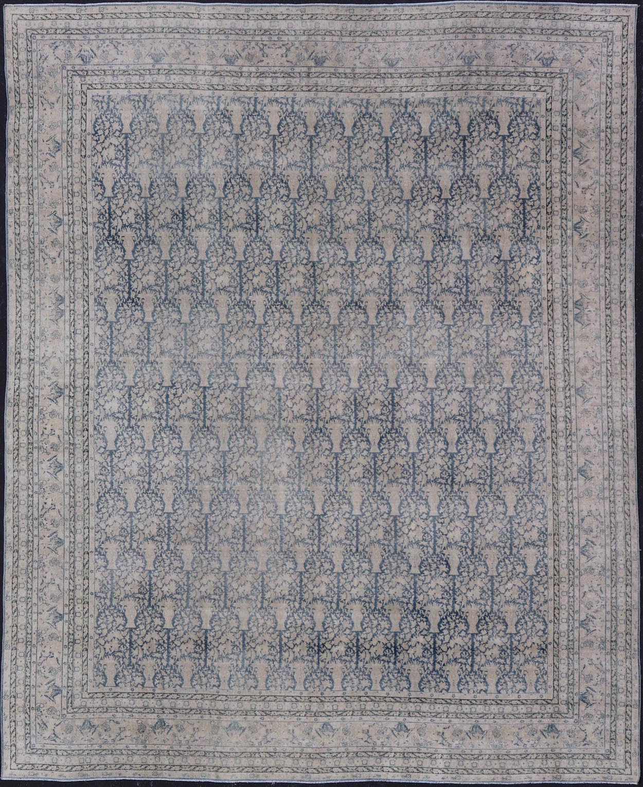Antique Indian Agra Rug with All - Over Floral Design in Light Blues and Cream. Keivan Woven Arts, rug R20 - 0304, country of origin / type: India / Agra, circa 1900 Measures: 13'4 x 15'11 This large and wide antique Indian Agra was finel... - Keivan Woven ArtsR20 - 0304 - 12837Rug