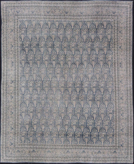 Antique Indian Agra Rug with All - Over Floral Design in Light Blues and Cream. Keivan Woven Arts, rug R20 - 0304, country of origin / type: India / Agra, circa 1900 Measures: 13'4 x 15'11 This large and wide antique Indian Agra was finel... - Keivan Woven ArtsR20 - 0304 - 12837Rug
